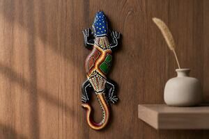 Gecko Lizard Carved Dot Painted Wall Decor Wood Lightweight 9.5” ” Long Jamaica